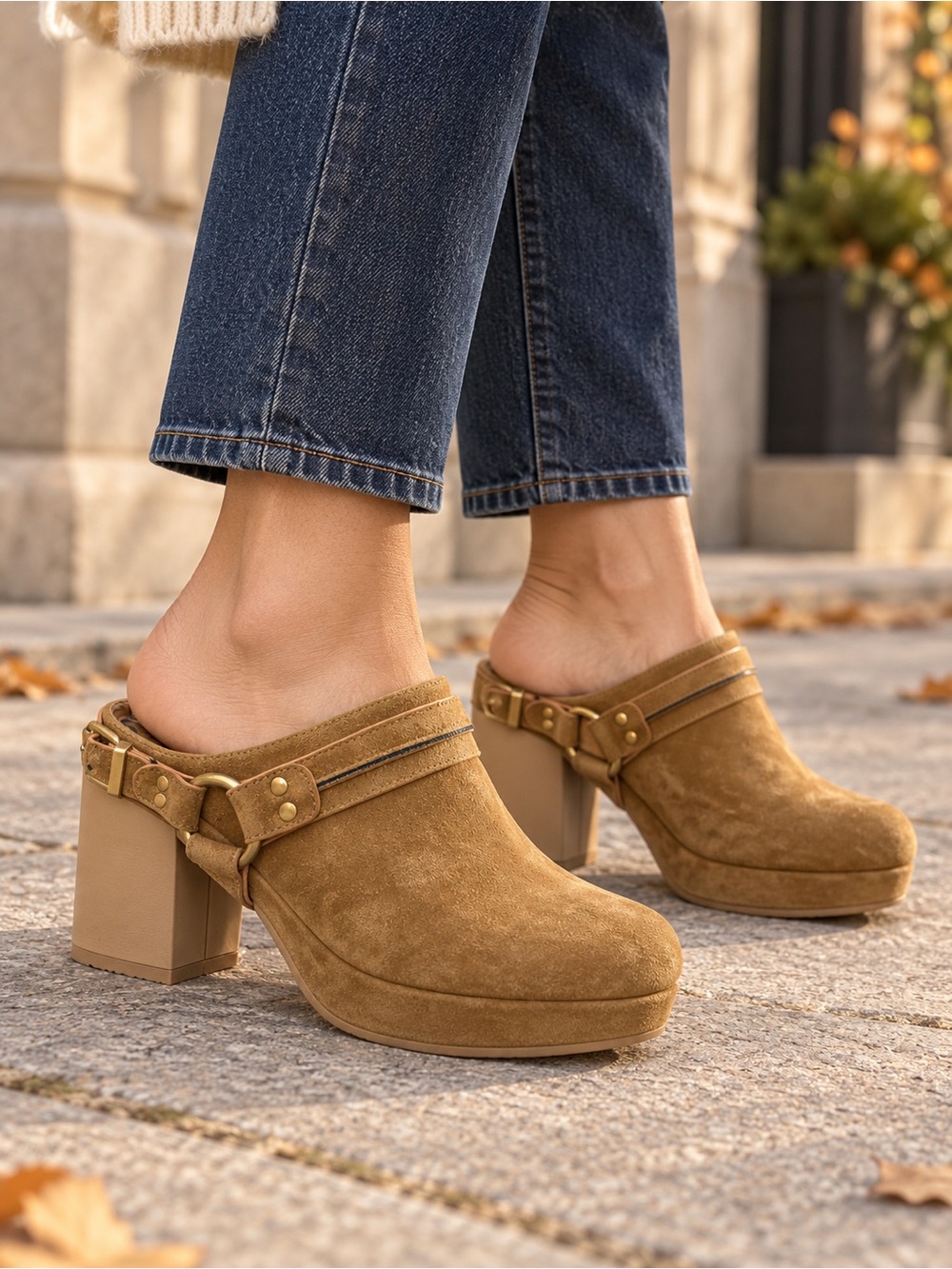 Free People Brown Suede Harness Heeled Clogs